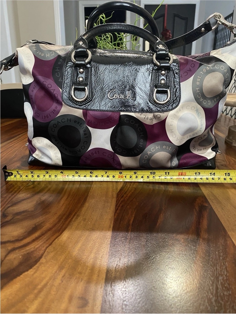 Coach Op art signature Circle Logo Satchel in Purple, Black and Cream